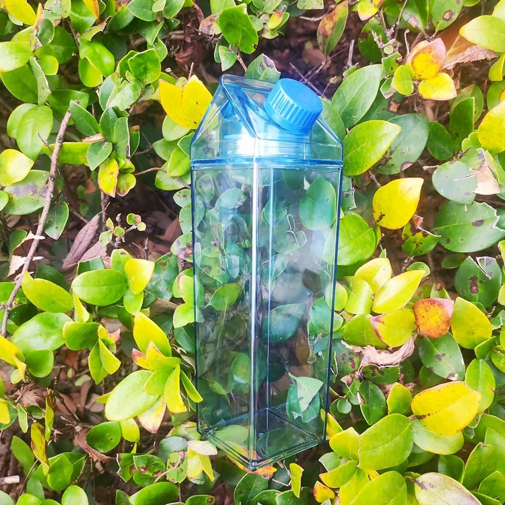 1000ml/34oz Cute Leakproof Clear Milk Carton Water Bottle Portable Drinkware for Outdoor Climbing Tour or Camping
