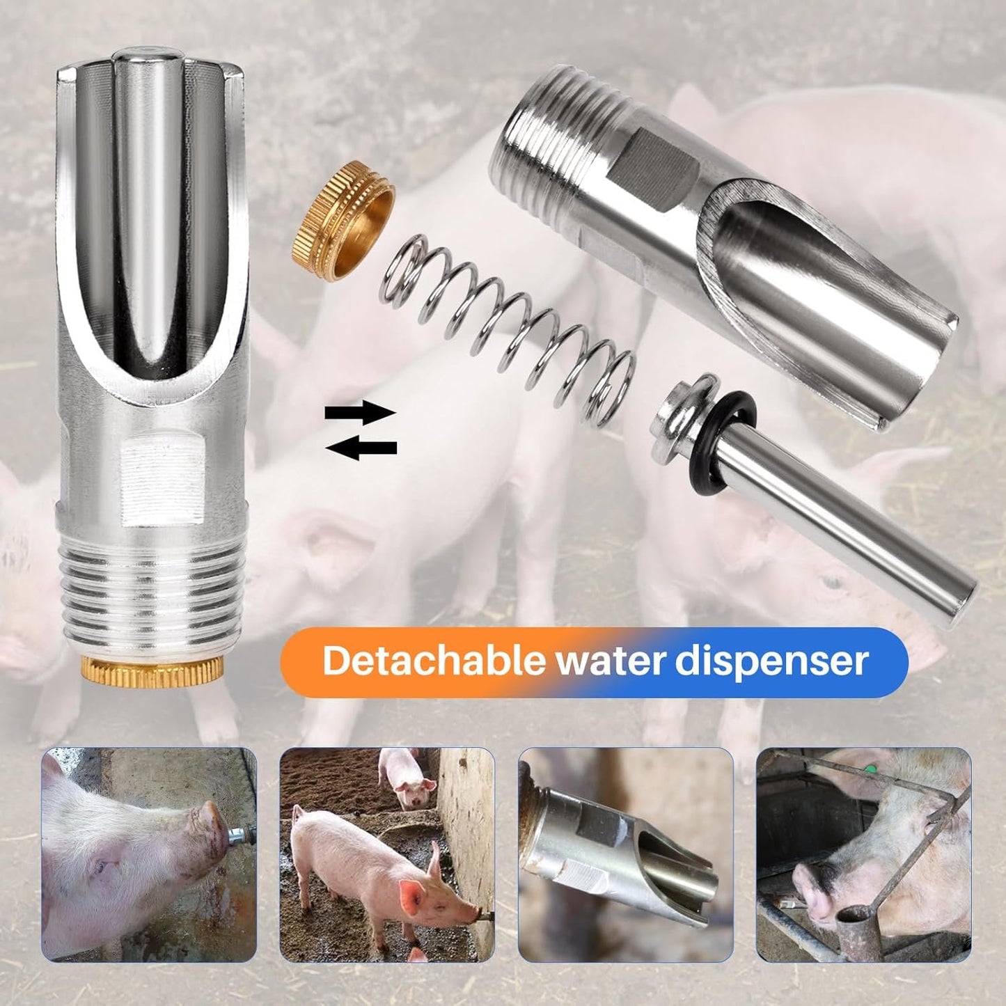 OUJIMAI 10PCS 1/2 NPT Pig Waterer Nipple Barrel Kit Stainless Steel Pig Waterer Nipples Systems Kit Pig Nipple Water Drinker for Sows Piglets Livestock Water Trough (10 Pig Nipples Kit)