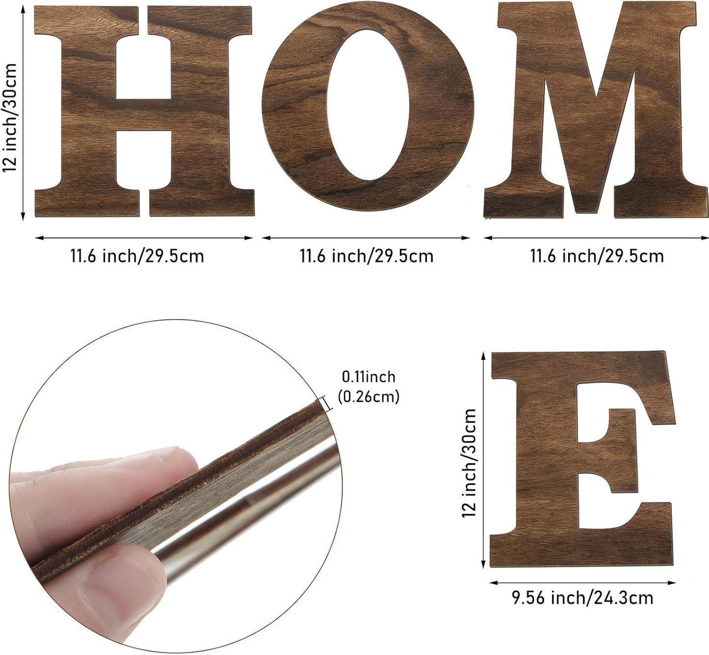 Jetec 4 Pieces 12 Inch Home Sign Wooden Home Letters Wall Hanging Large Decor for Living Room, Farmhouse(Brown)