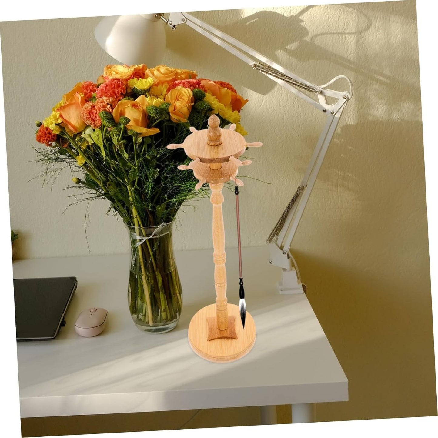 Angoily Elegant Brush Rack Wooden Pen Stand and Paint Brush Holder for Calligraphy Art Ample Storage Minimalist Design for Workspace Organization