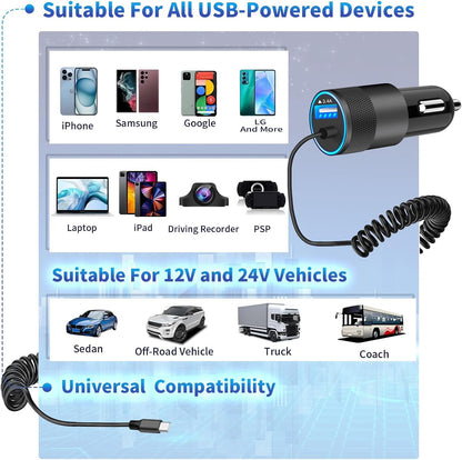 [Apple MFi Certified] iPhone Car Charger Fast Charging, Braveridge 4.8A Dual USB Power Cigarette Lighter Car Charger Adapter with 6FT Lightning Coiled Cable for iPhone 14 13 12 11 Pro/XS/XR/SE/X/iPad