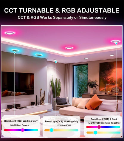 CLOUDY BAY [6 Pack] 6 Inch Smart LED Recessed Ceiling Light with RGB Back Light,15W 2700K-6500K,3W Color Changing Ultra-Thin Recessed Lighting,Baffle Trim Wafer Downlight, Hub Included