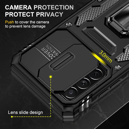Ylzhe for Samsung Galaxy A52 5G/4G Case with Slide Camera Cover 360° Kickstand Ring Holder,Heavy Duty Protective Shockproof Phone Back Military Grade Protective Cover for Galaxy A52 5G/4G Black