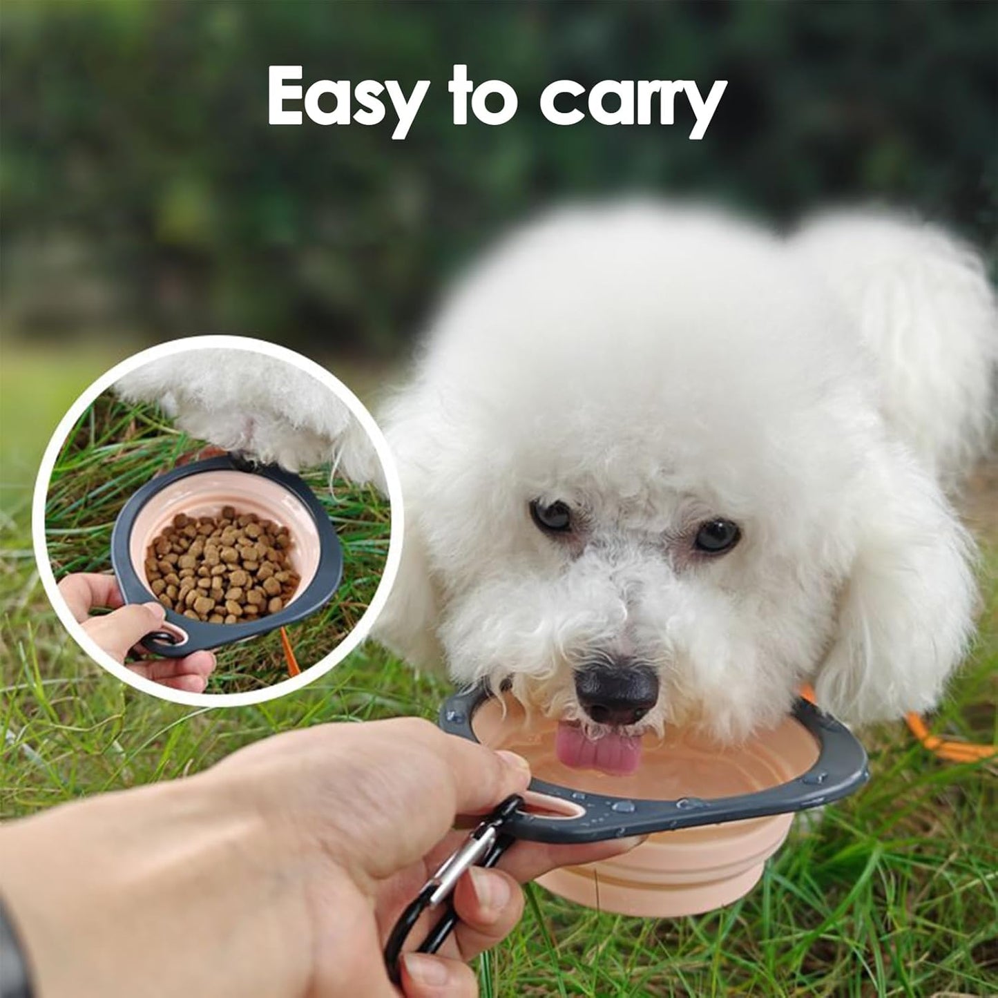 Foldable Dog Bowl - Silicone Dog Bowls | Portable Water Bowl Folding Dish | Water-Resistant Dog Pet Feeding Watering Dish with Carabiner Clip, Feeding Supplies for Outdoor Traveling Hiking Walking
