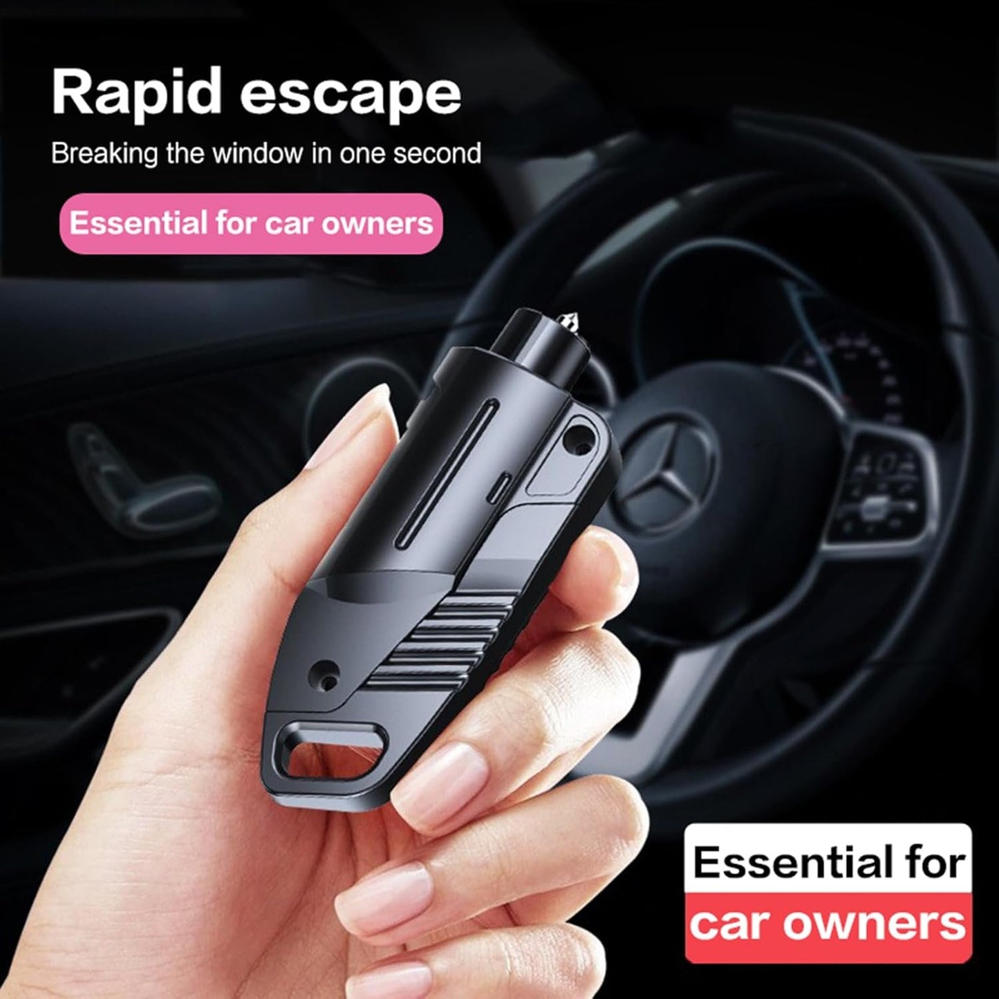 Window Breaker Seatbelt Cutter Hammerdex Emergency Car Escape Survival Stuff Tool Tools Gadgets Safety Kit, Black