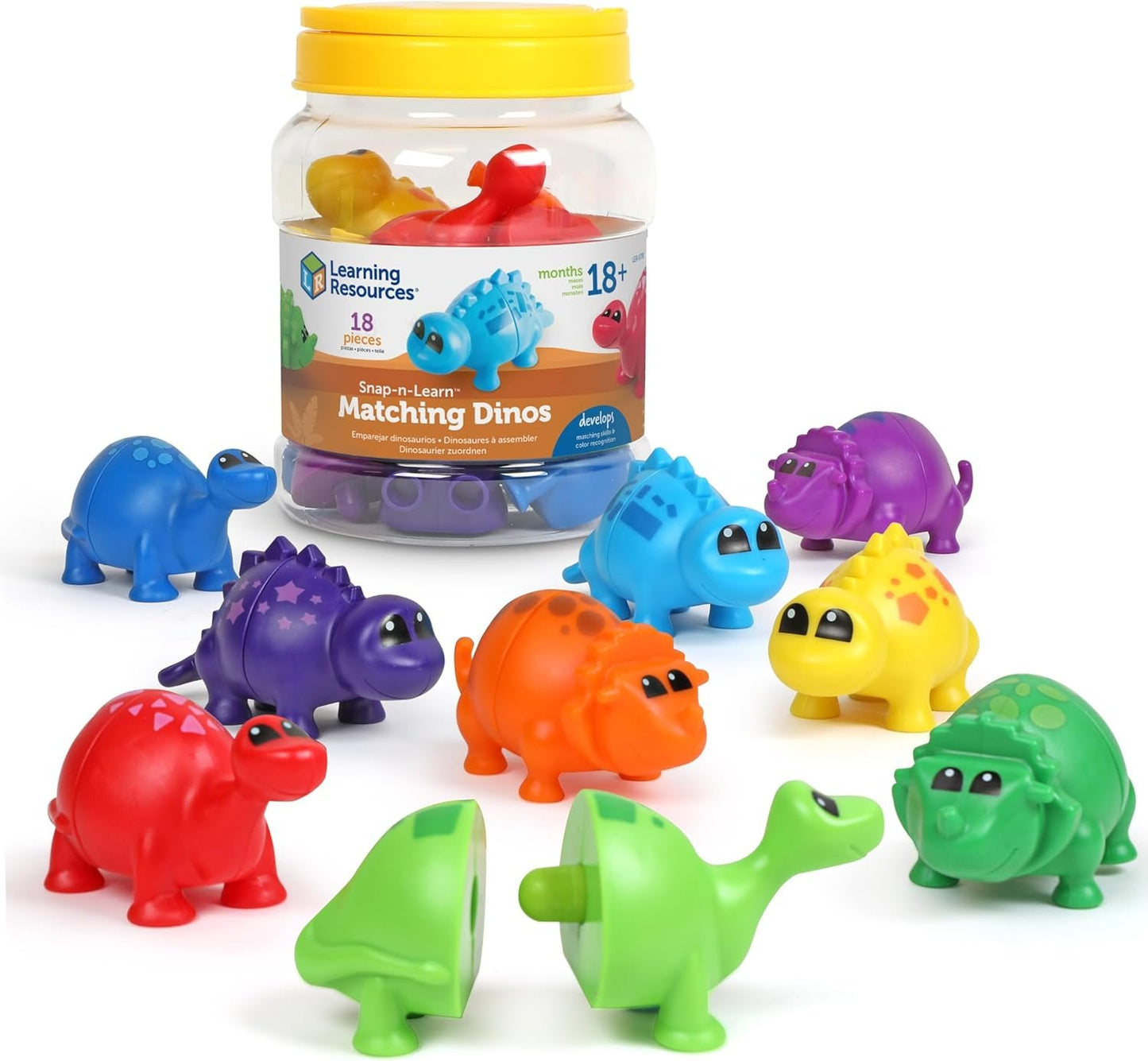 Learning Resources Snap-n-Learn Matching Dinos - 18 Pieces, Ages 18+ months Toddler Fine Motor Toys, Counting & Sorting Toy, Shape Sorting, Dinosaurs Toys, Sensory Bin Toys
