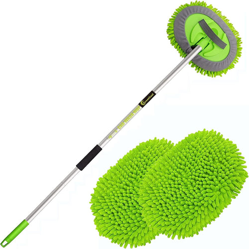 GreatCool 160cm Long Handle Car Wash Cleaning Brush, 2 in 1 Microfiber Car Wash Brush Glove Kit for Car Van Truck SUV No Damage Paint (2 x Mop Heads)