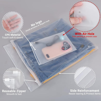 Svaldo Swimsuit Bags, 50PCS 12x16 inch Poly Plastic Bag for Clothes, Frosted Ziplock Bags for Packing Selling Apparel Organization, Custom T-Shirts, Pillowcases, with Vent Holes, 3 Mil