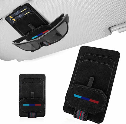 BREENHILL Magnetic Car Visor Sunglasses Holder, Leather Card and Ticket Clip, Interior Accessory,Suitable for Different Size Eyeglasses (Black)