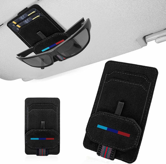 BREENHILL Magnetic Car Visor Sunglasses Holder, Leather Card and Ticket Clip, Interior Accessory,Suitable for Different Size Eyeglasses (Black)