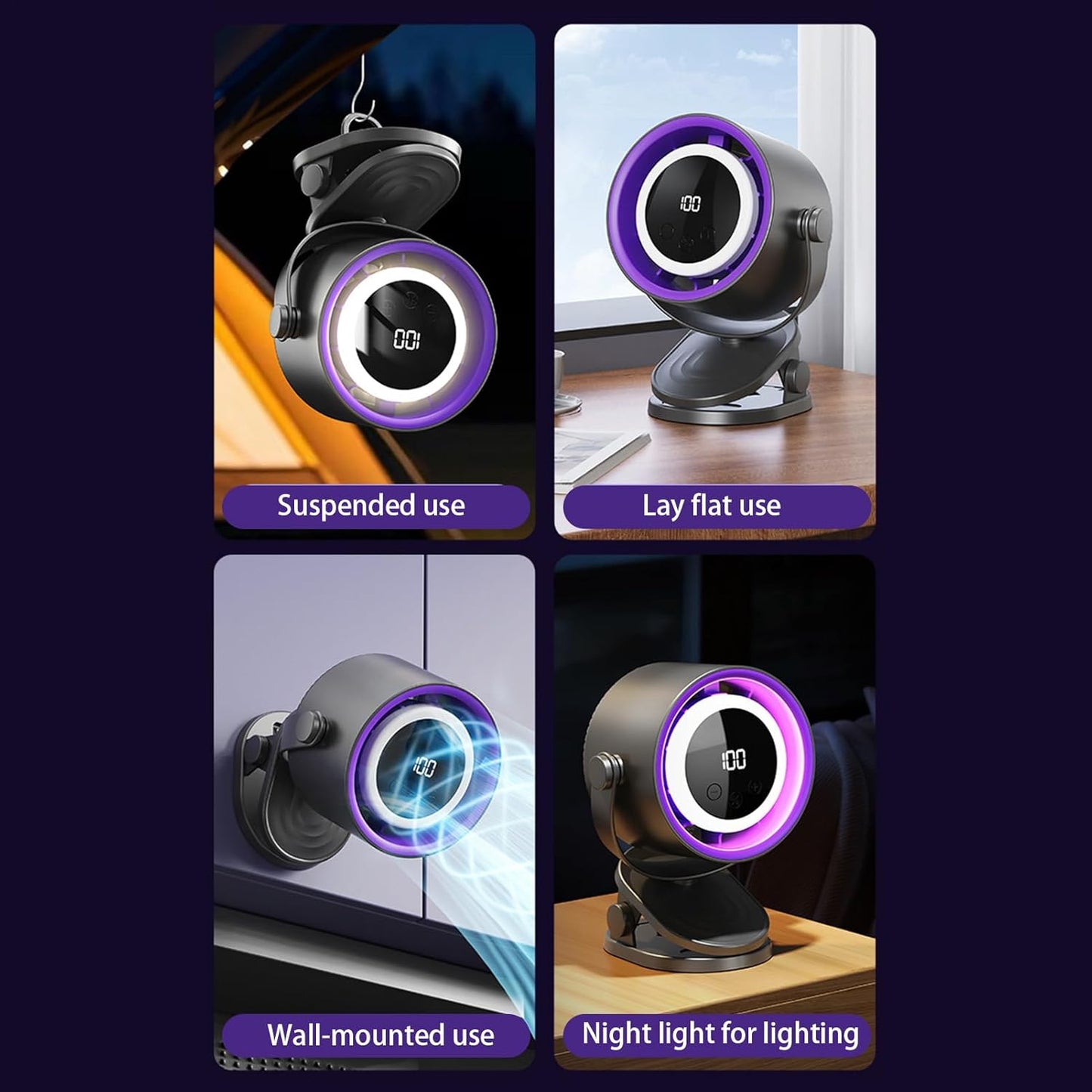 Bladeless Fan for Bedroom | Quiet Mini Personal Fan | Bladeless Cooling Electric Tool with Ambience Night Light Personal Use Clip on for Dormitory Home Bedroom Kitchen