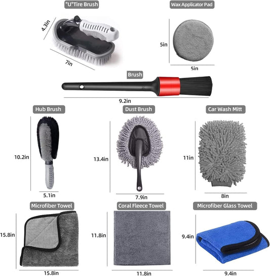Car Wash Cleaning Kit 9PCS, IGUGIG Wheel Brush for Car Alloy Wheel Tyre Brush Cleaning, Automotive Detail Brushes Rim Cleaner,Car Detailing Brush Kit for Car