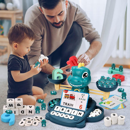 Qizebaby Kids Learning Toy Set for 3 4 5 6 7 8 Year Olds,Dinosaur Balance Counting Math Toy with Matching Letter Spelling Gamesï¼ŒMath & Cards Learning Preschool Educational Gameï¼ŒGift for Boys Girls