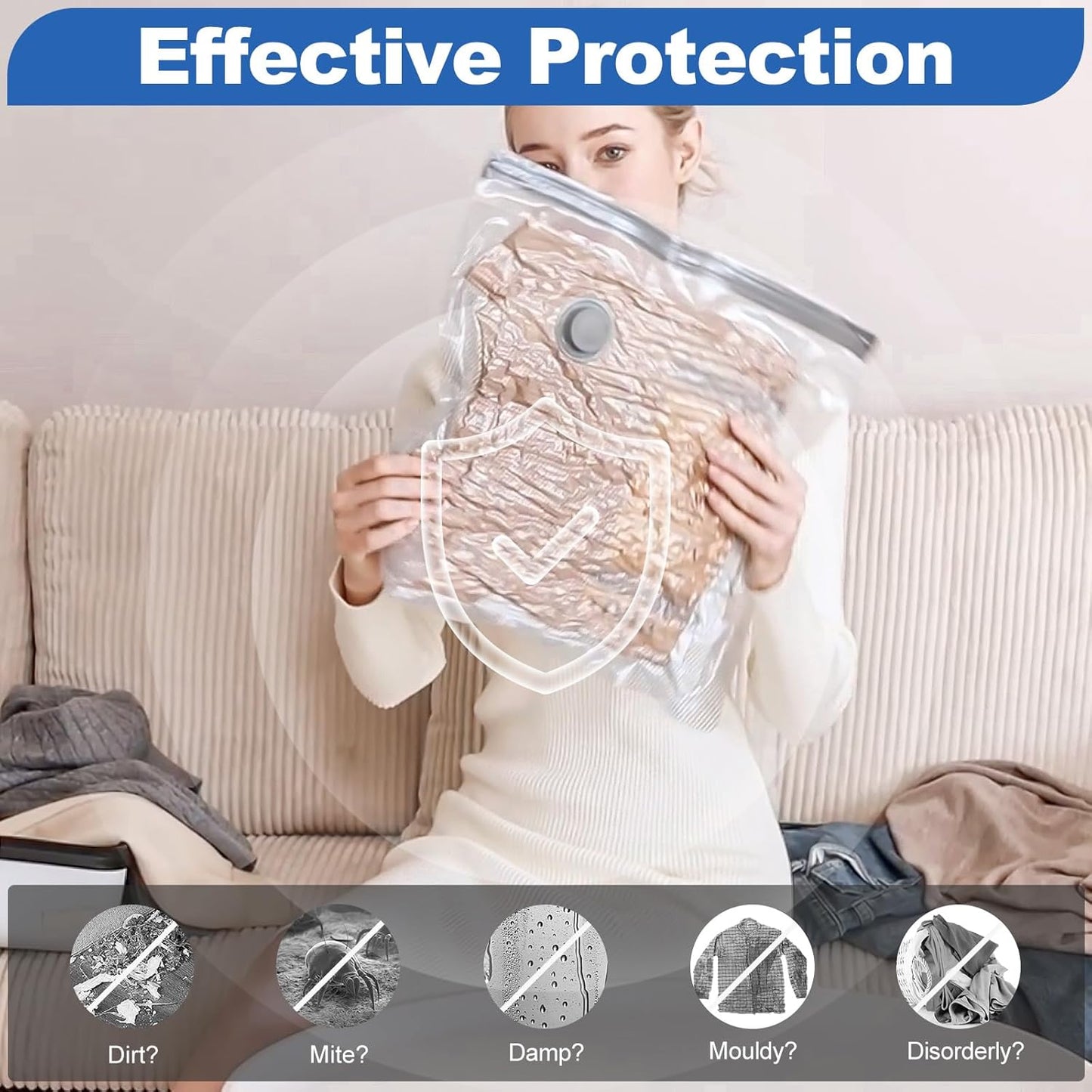 Vacbird Vacuum Bags Clothes with USB Electric Pump, 9 Pieces of Vacuum Bags (3 x 40 x 40 cm / 3 x 40 x 50 cm / 3 x 40 x 60 cm) Vacuum Bags Travel Clothes, Reusable, Space-Saving