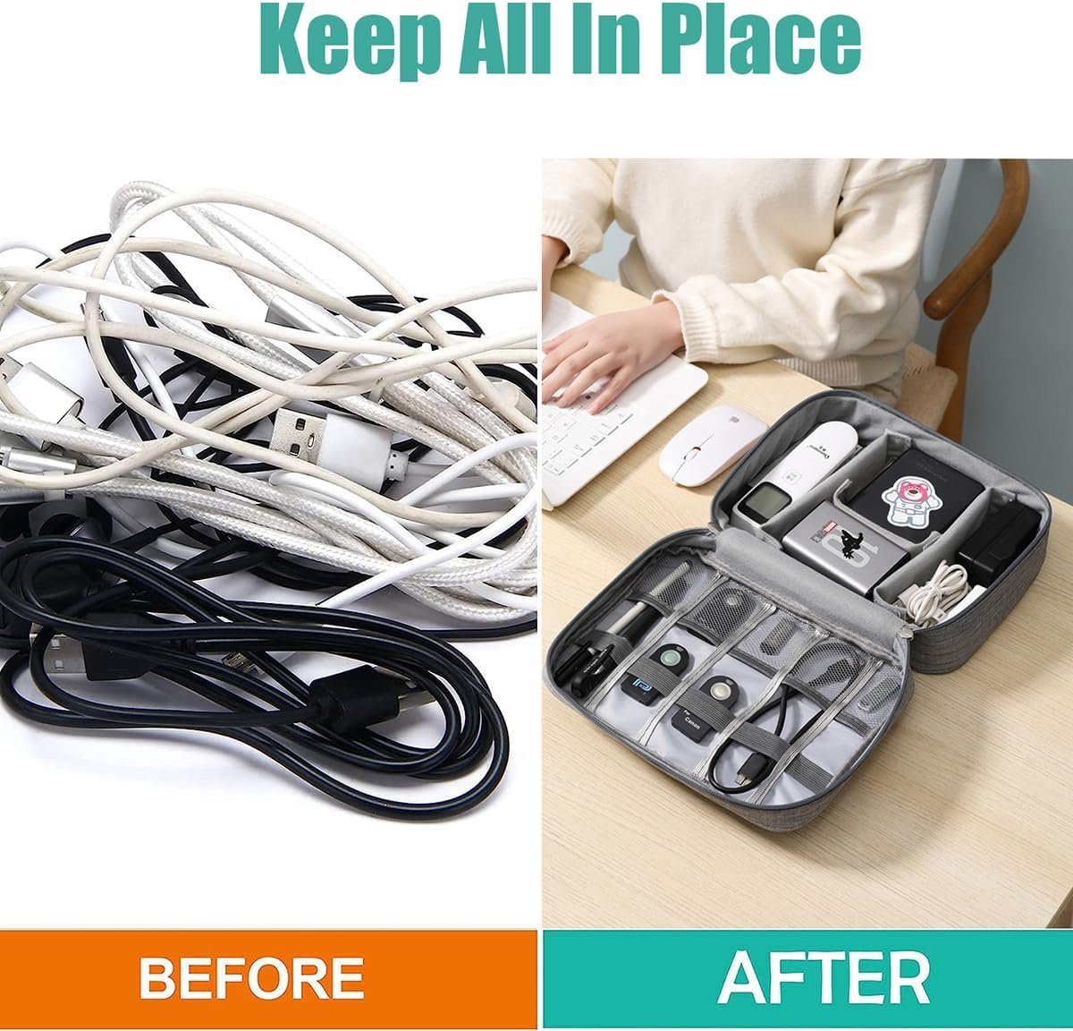 Electronics Organizer Travel Universal Cable Organizer Bag Waterproof Electronics Accessories Portable Storage Cases for Cable, Charger, Phone, USB, SD Card, Hard Drives, Power Bank