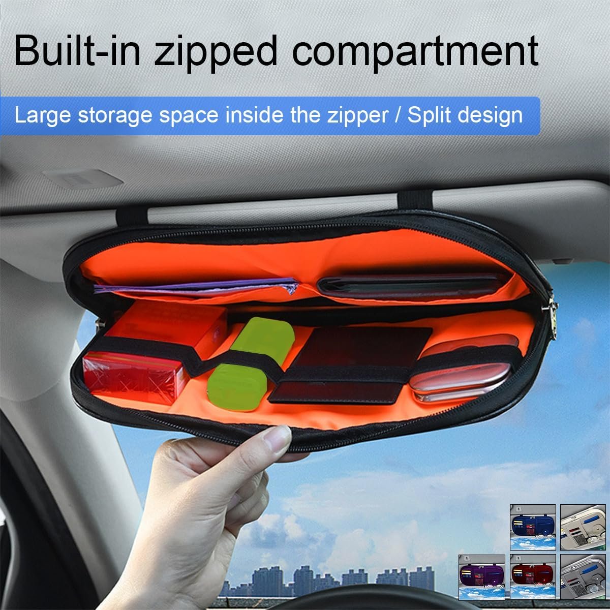 TSUGAMI Car Sun Visor Organizer, Sunglass Holder and Storage Pocket, Card Cash Pouch with Multi-Pocket Net Zipper, Case Bag for License Pen Key, Auto Interior Accessories for Truck, SUV, Van (Gray)