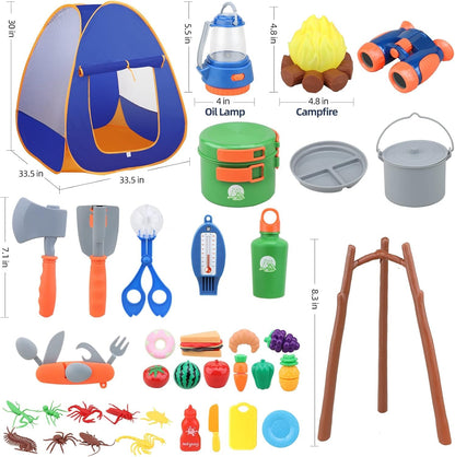 Kids Camping Set - MITCIEN Camping Gear Toys for Boys - Include Campfire/Oil Lamp/Pretend Food - Camping Set for Child Age 3 4 5 6 Year Old