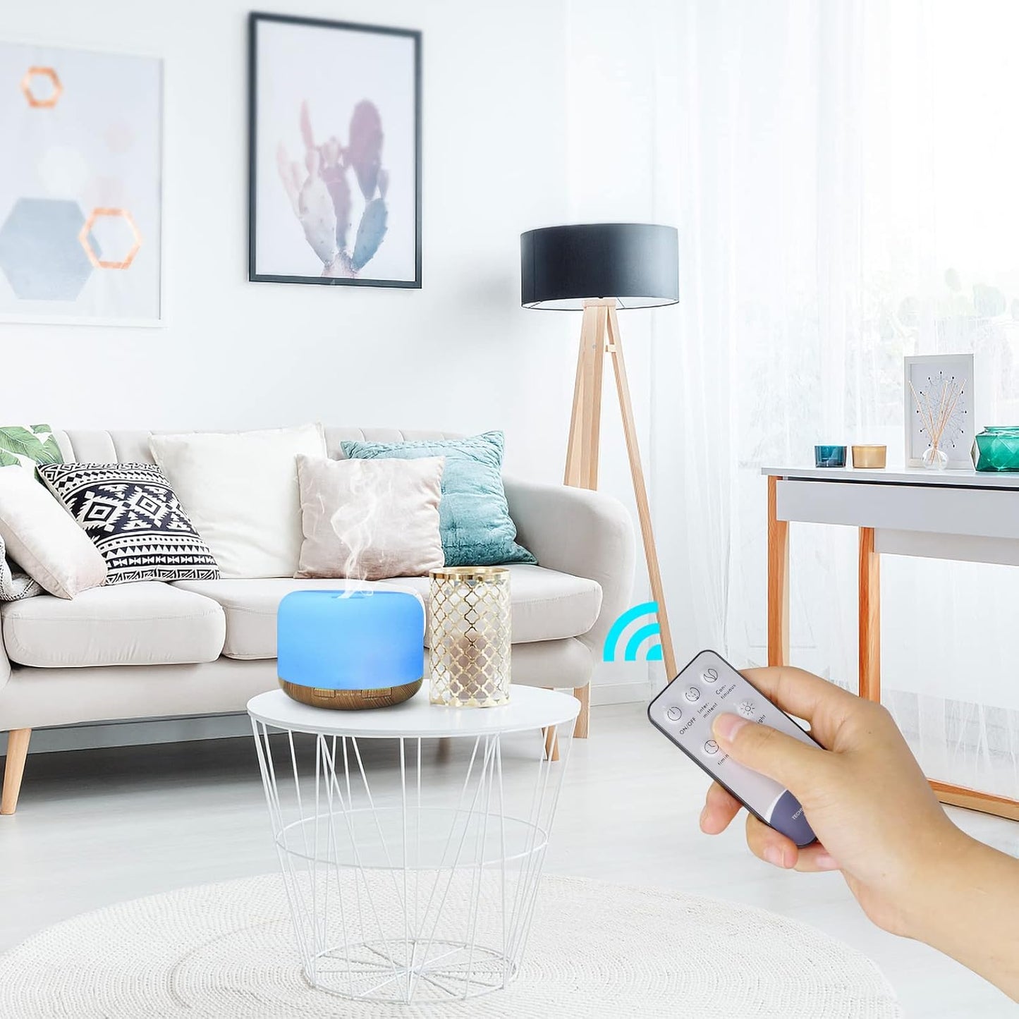 500 ml Essential Oil Diffuser, BPA Free, Silent Ultrasonic Humidifier with Remote Control, 4 Timer and 7 LED Colours – Automatic Shut-Off, Yellow