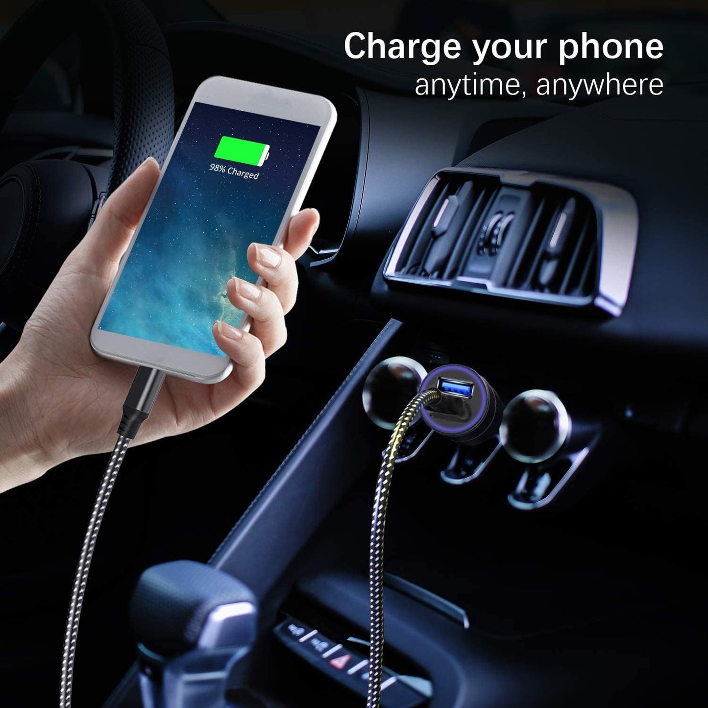 BOLTHO USB Cigarette Lighter Adapter, LED Digital Voltmeter 4.8A Dual USB Car Charger 24W Metal Cigarette Lighter Adapter with 12V USB Socket