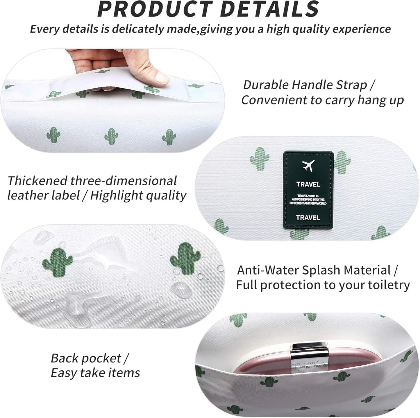 Hanging Toiletry Bag for Travel Cosmetic Makeup Organzier Waterproof Bathroom Shower Bag for Women and Men Cactus (Cactus, 23 * 18.5 * 8.5CM)