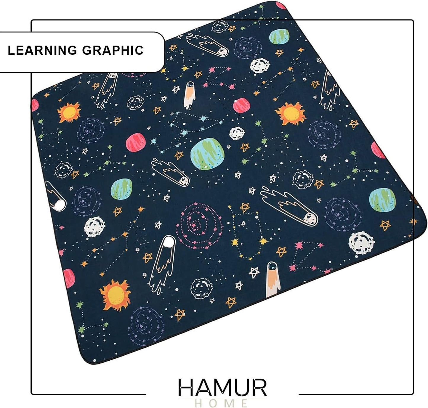 HAMUR HOME Children's Play Mat, Non-Slip Play Mat, Foldable Crawling Mat, 150 x 150 cm, for Children's Rooms, Playrooms, Washing Machines (Space)
