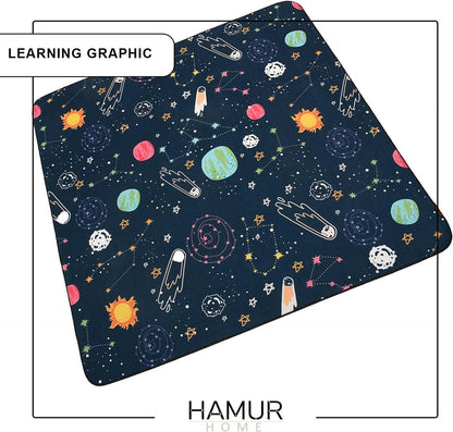 HAMUR HOME Children's Play Mat, Non-Slip Play Mat, Foldable Crawling Mat, 150 x 150 cm, for Children's Rooms, Playrooms, Washing Machines (Space)