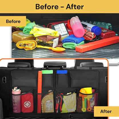EZONEDEAL Hanging Car Trunk Organiser 3 in 1 Multi-Pocket Capacity Car Boot Organiser Car Organizers and Storage Bag Waterproof Foldable Detachable Neat and Space Saving for SUV