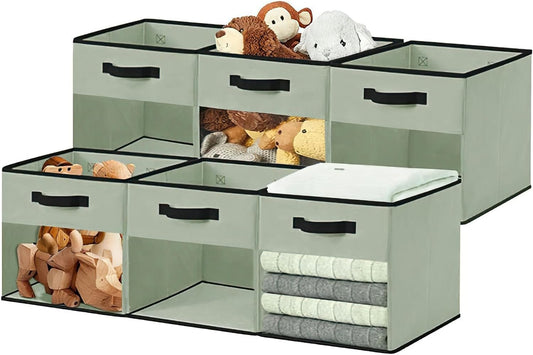 DECOMOMO Fabric Cube Storage Bin – Storage Bins with Clear Window, Toy Storage for Kids, Closet Organizers and Storage for Clothes (11 inch Cube, Green) - 6 Pack