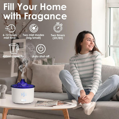Simpeak Essential Oil Diffuser, 400ml Volcano Shape Ultrasonic Diffusers for Essential Oils, Cool Mist Humidifier with Remote Control, Aromatherapy Diffuser with Auto Shut-Off Function, White