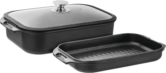 Pyrolux HA+ Induction 3-Piece Double Roaster Set with Silicon Lid 25 cm*39 cm*13.5 cm Black