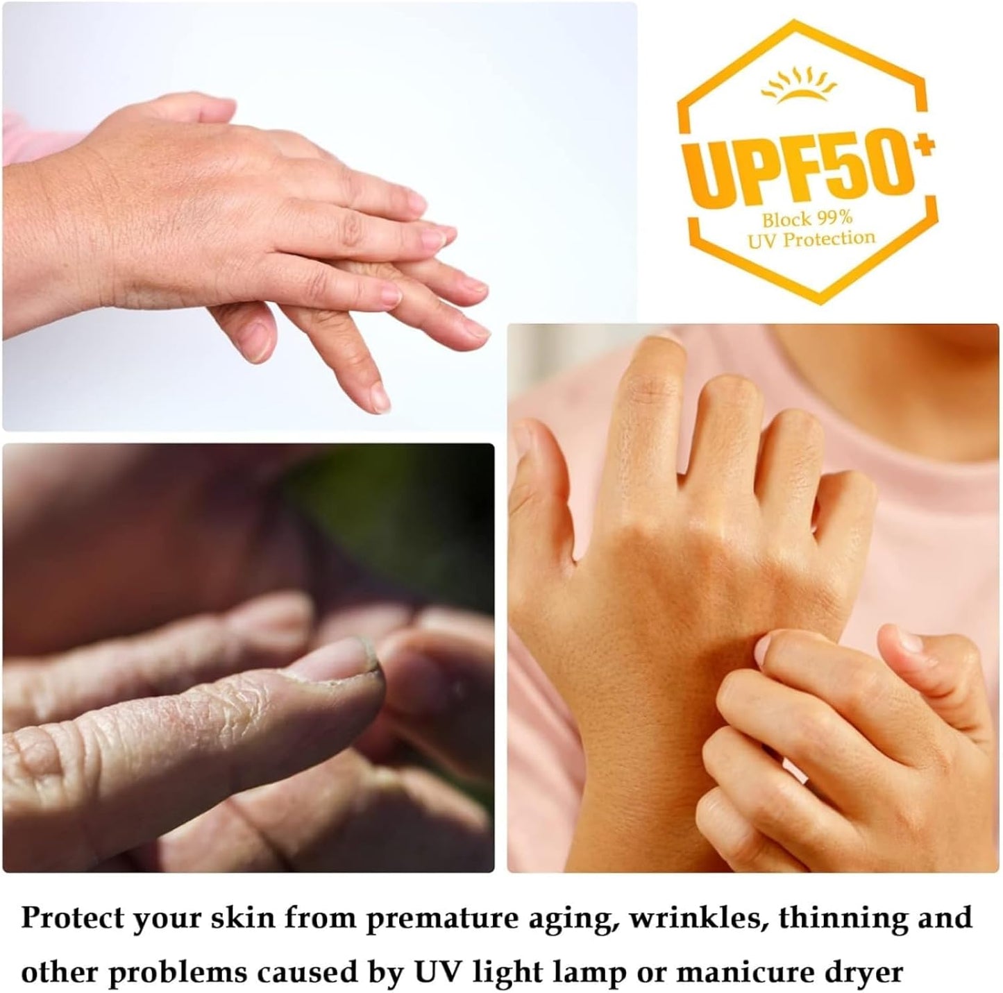 ITADAKU 2 Pairs UV Gloves for Nails - UPF 50+ Anti UV Gloves for Gel Nail Lamp, Fingerless Gloves For Manicures Skin Care UV Protection Gloves For Women & Men(Black & White)