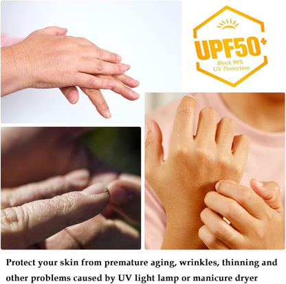 ITADAKU 2 Pairs UV Gloves for Nails - UPF 50+ Anti UV Gloves for Gel Nail Lamp, Fingerless Gloves For Manicures Skin Care UV Protection Gloves For Women & Men(Black & White)