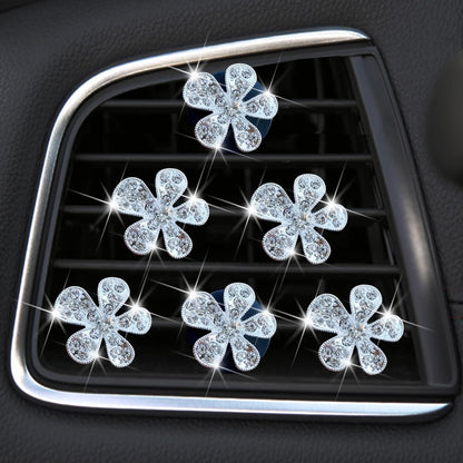 Bling Flower Air Vent Clips, 6 Pcs Cute Daisy Air Fresheners, Diffuser With Rhinestone Interior Decoration Charm, Diamond Decor Accessories for Women Girls