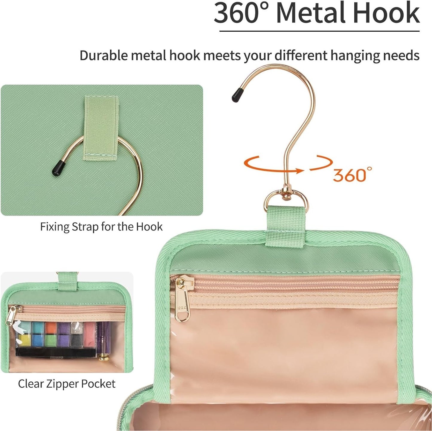 Travel Toiletry Bag with Hook, Hangable Foldable 3-Compartment Organizer, Portable Makeup Pouch with Handle, Spacious Travel Bag for Toiletries and, 1 Piece, Single Attribute, Se rÃ©fÃ©rer au