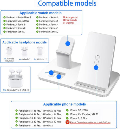 Wireless Charging Station 3 in 1 Wireless Charger for iPhone 16 15 14 13 12 11 Pro Max, Magnetic Charger Compatible with Apple Watch 10/Ultra 2/9/8/7/SE/6/5/4/3/2,Charging Dock for Airpods4/Pro/3/2