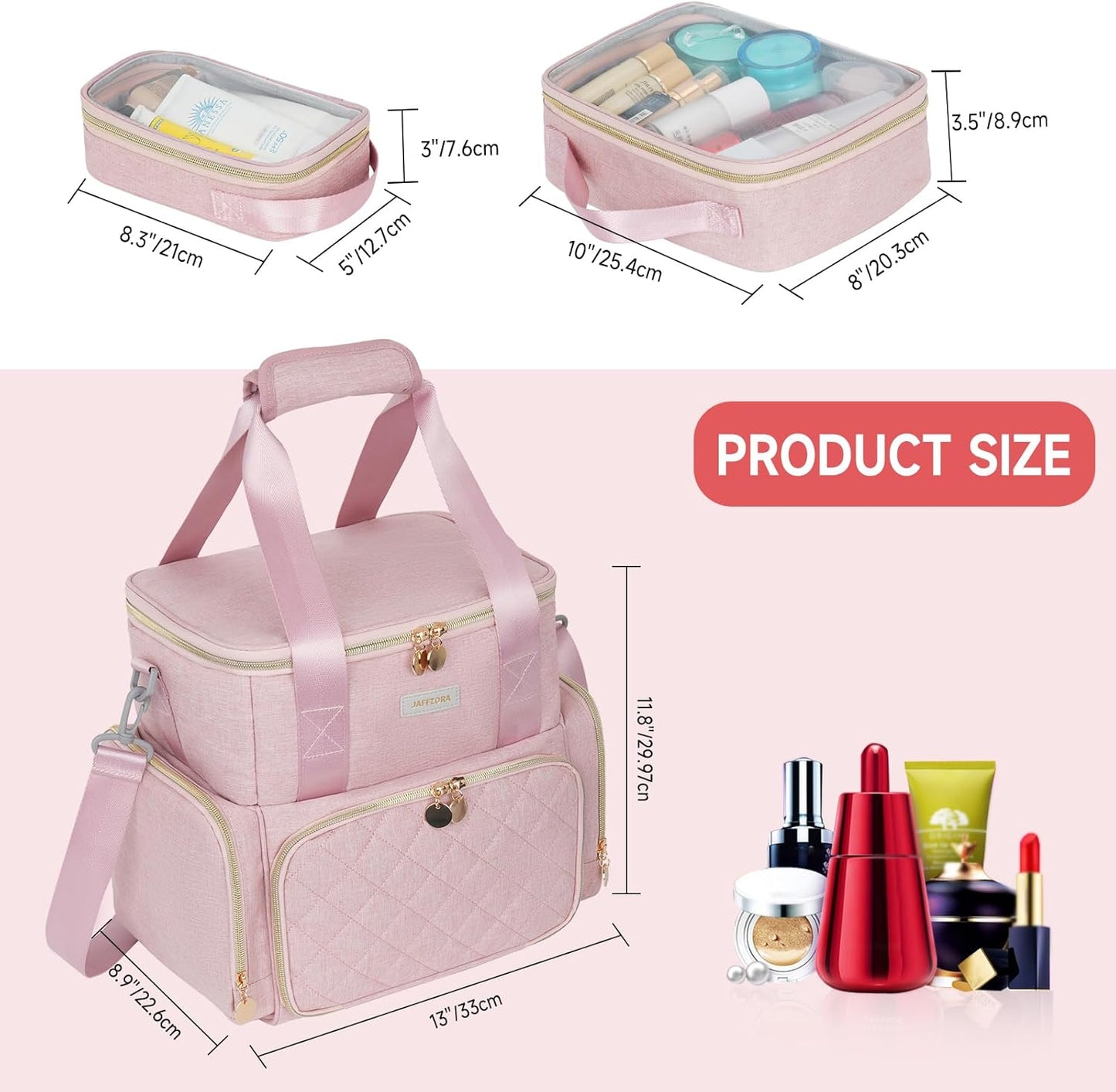 Large Double Layer Makeup Bag, Candy Pink, Storage Bag, Pink Storage Bag, pink, Storage Organizer Bag