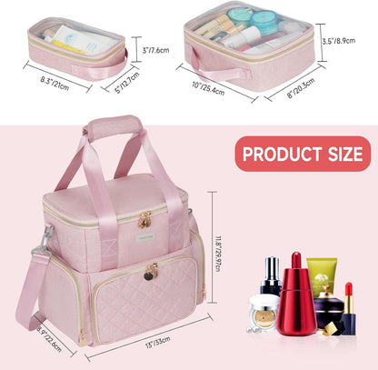 Large Double Layer Makeup Bag, Candy Pink, Storage Bag, Pink Storage Bag, pink, Storage Organizer Bag