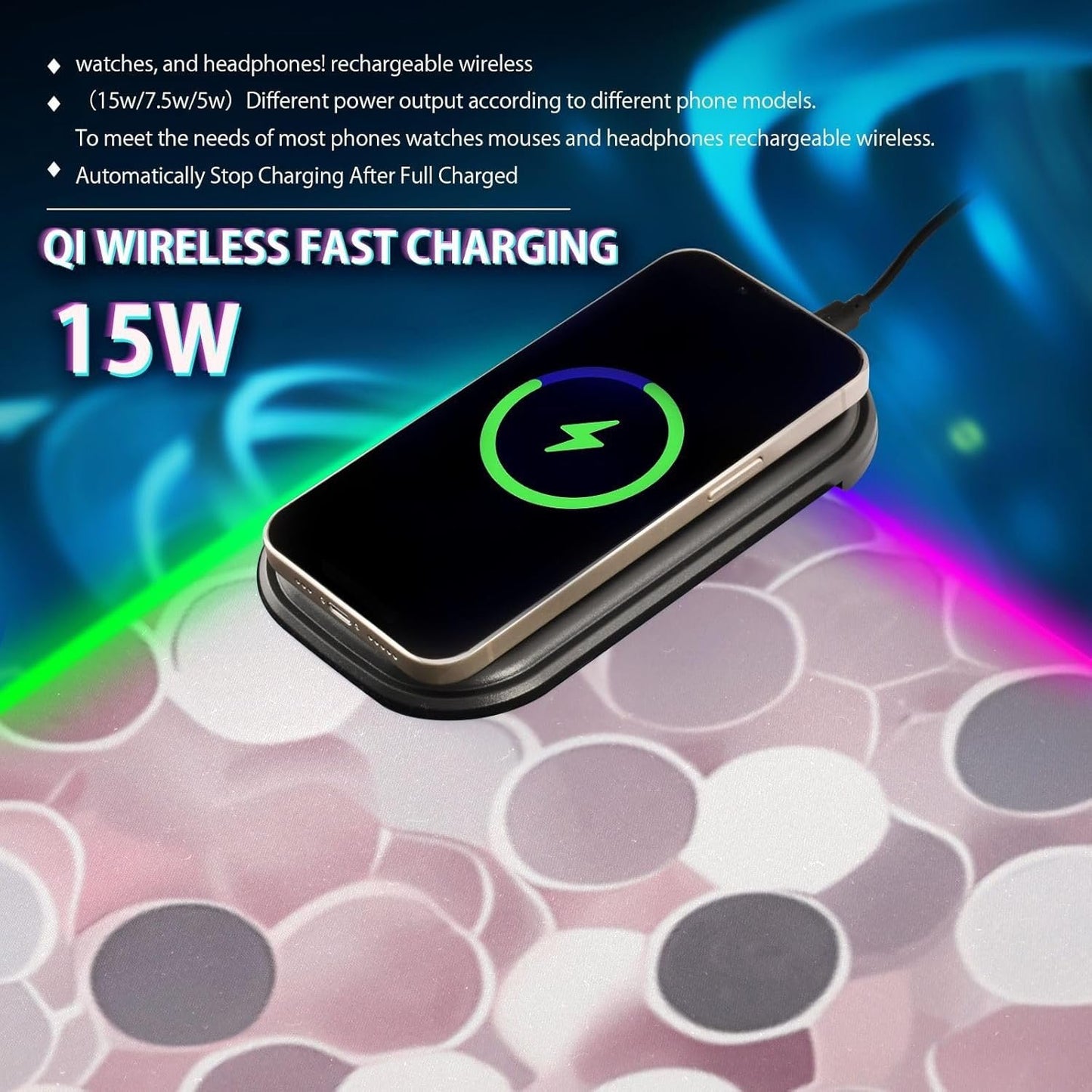 Glitter Pink Purple Gold Silver Wireless Charging Desk Pad, Non-Slip Rubber Base, Gaming Asseccories for Room, 31.5x11.8in