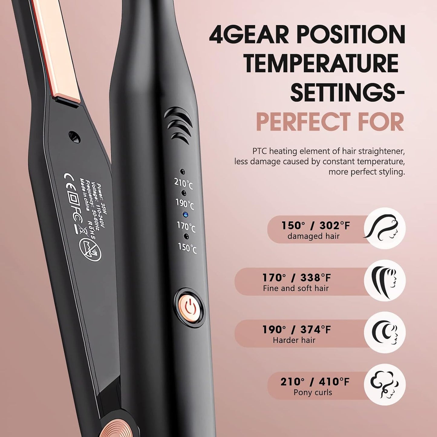 HyAdierTech 2in1 Mini Ceramic Short Hair Straighteners, Mini Straightener for Short Hair, Portable, Adjustable Temperature 150℃-210℃, Dual Tension, Suitable for Men and Women, Black