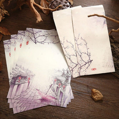 Winrase Set of 32 Chinese Ink Painting Classical Style Design Writing Stationery Paper with 16 Envelopes8 Styles
