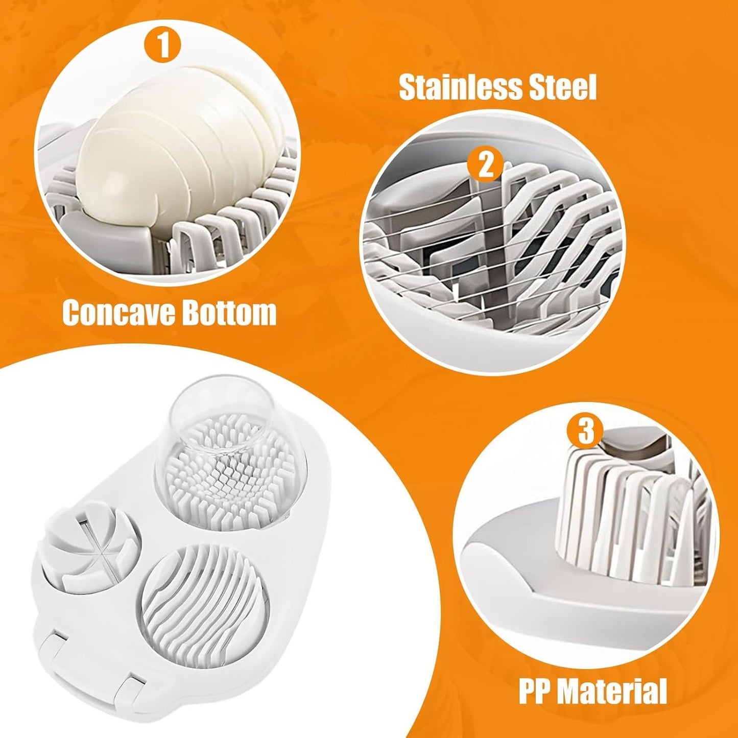 3 in 1 Egg Slicer for Hard Boiled Eggs, Portable Multifunctional Egg Cutter with Stainless Steel Wire, Food Evenly Slice Dice Chop Grape Strawberry Banana Tomato Mushroom for Kitchen Chopper Tool