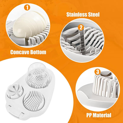 3 in 1 Egg Slicer for Hard Boiled Eggs, Portable Multifunctional Egg Cutter with Stainless Steel Wire, Food Evenly Slice Dice Chop Grape Strawberry Banana Tomato Mushroom for Kitchen Chopper Tool