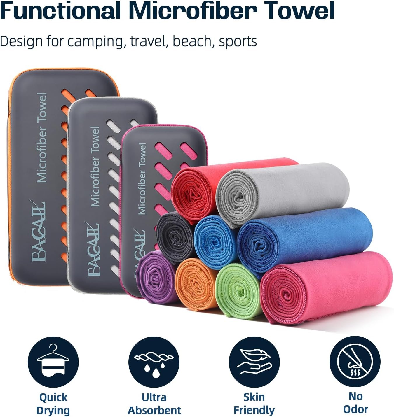 BAGAIL Camping Towel with EVA Case, Compact & Ultra Soft Microfiber Travel Towel - Super Absorbent & Lightweight Quick Dry Towels for Sports, Beach, Gym, Backpacking, Hiking and Yoga - Lake Blue, XXXL