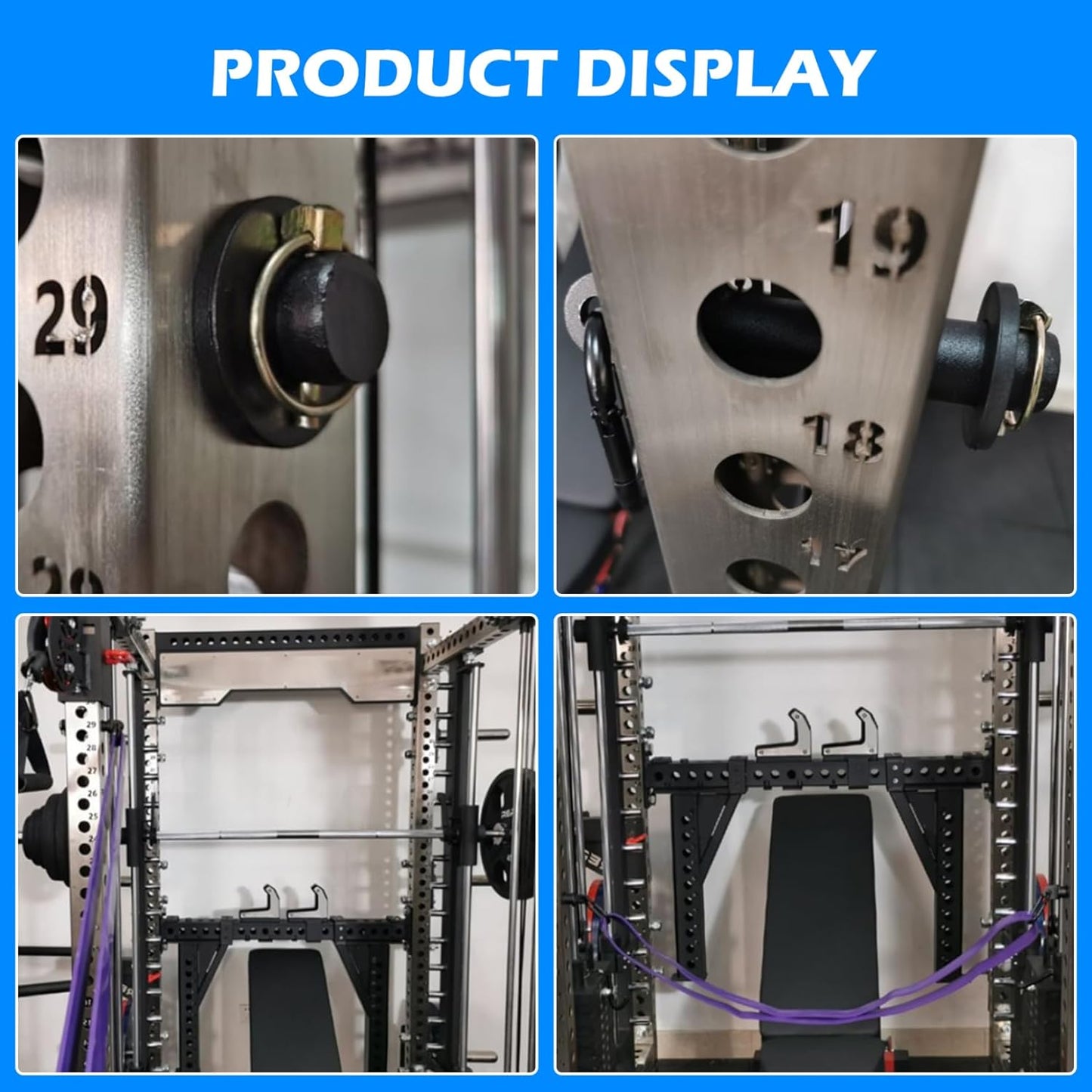 1 Pair Squat Rack Attachments for Elastic Band, Alloy Steel Power Rack Attachments for Home Fitness Gym Equipment Accessories, Fits on 3X3 with 1" Hole