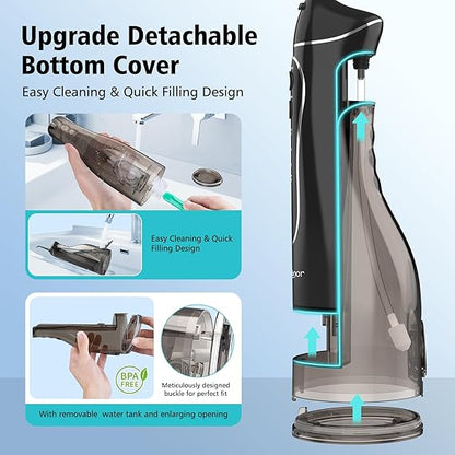 Leominor Water Dental Flosser Pick for Teeth, 300ML Portable Oral Irrigator Upgraded Tank Removable,IPX7 Waterproof, Rechargeable Travel Teeth Cleaner, Professional Electric Flossing Machine (Black)