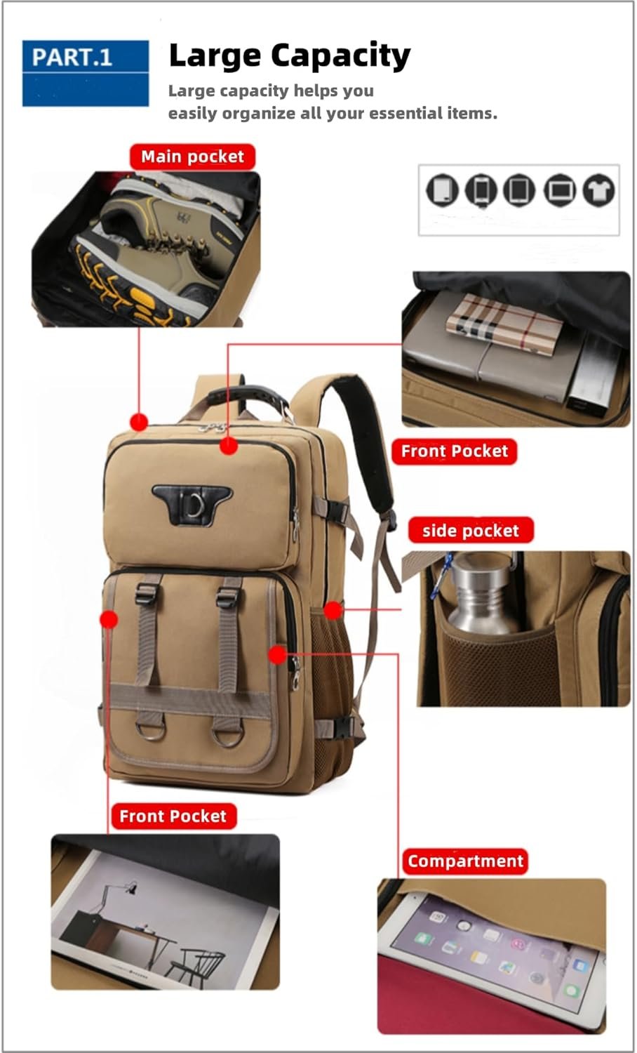 RELITRK Large Travel Backpack Carry,Camping Hiking Backpack,Water Resistant Outdoor Daypack Travel Bag for Climbing Skiing