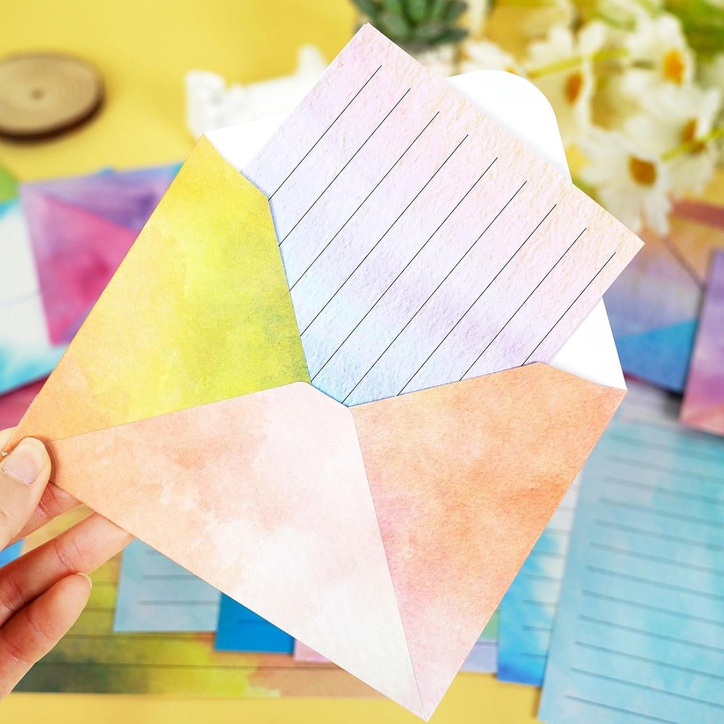 160 Packs Mini Watercolor Stationery Paper Set 10 Styles Designs Pastel 50 Matching Letter Envelopes 50 Stationery Writing Papers 60 Round Dot Sticker for Office School Supplies