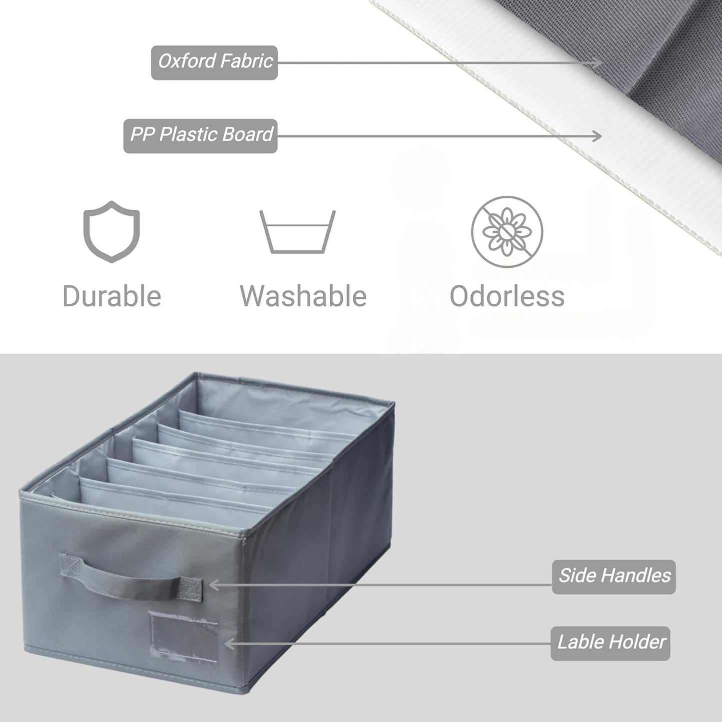 Augfox Set of 2 Wardrobe Organiser - Clothes Storage Box with Drawer Dividers, Perfect for Room Storage, Closet Organization, and Linen Storage (Dark Grey, 45x25x18cm)