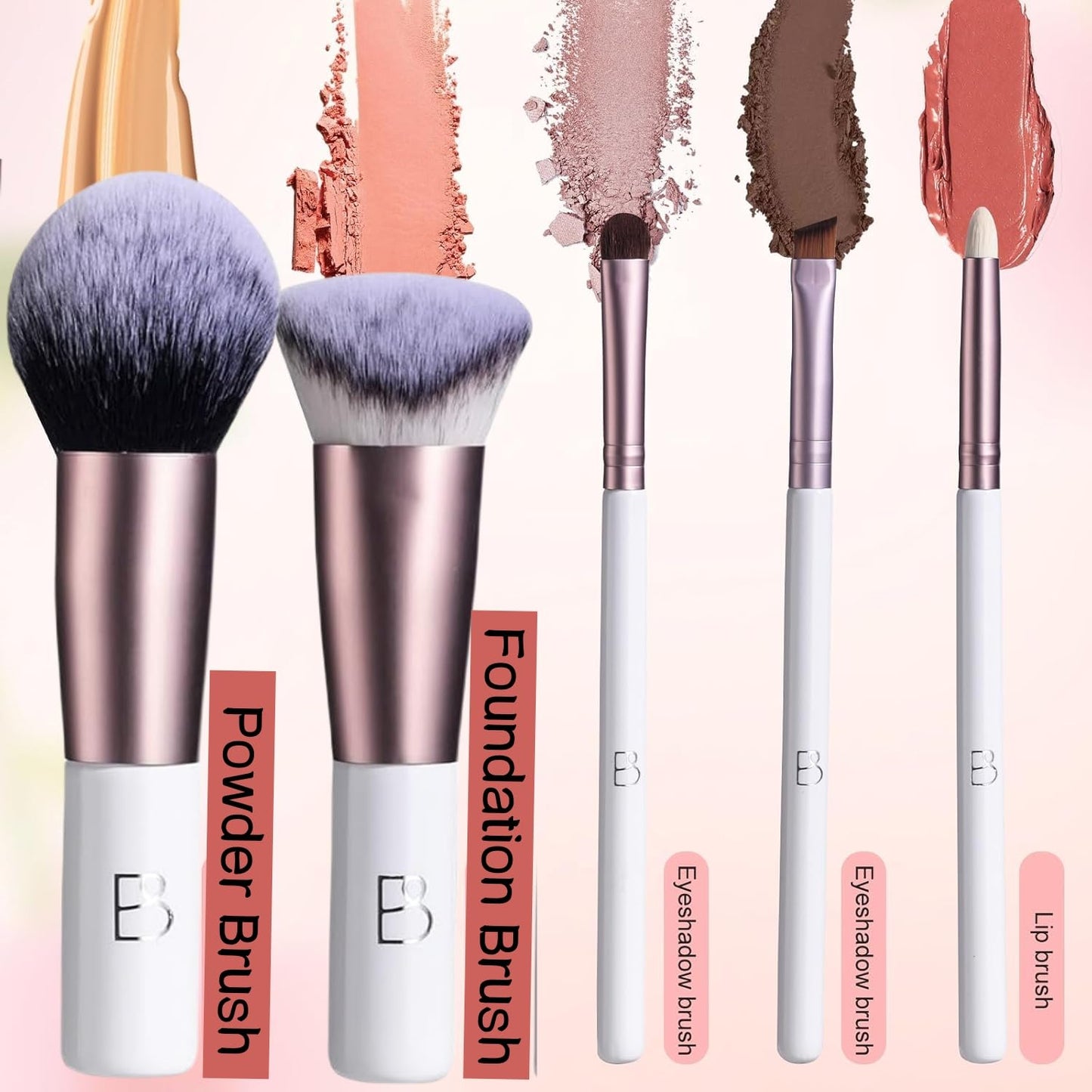 BS-MALL Travel Makeup Brushes Premium Synthetic Foundation Powder Concealers Eye Shadows 5 PCS with Storage Bag