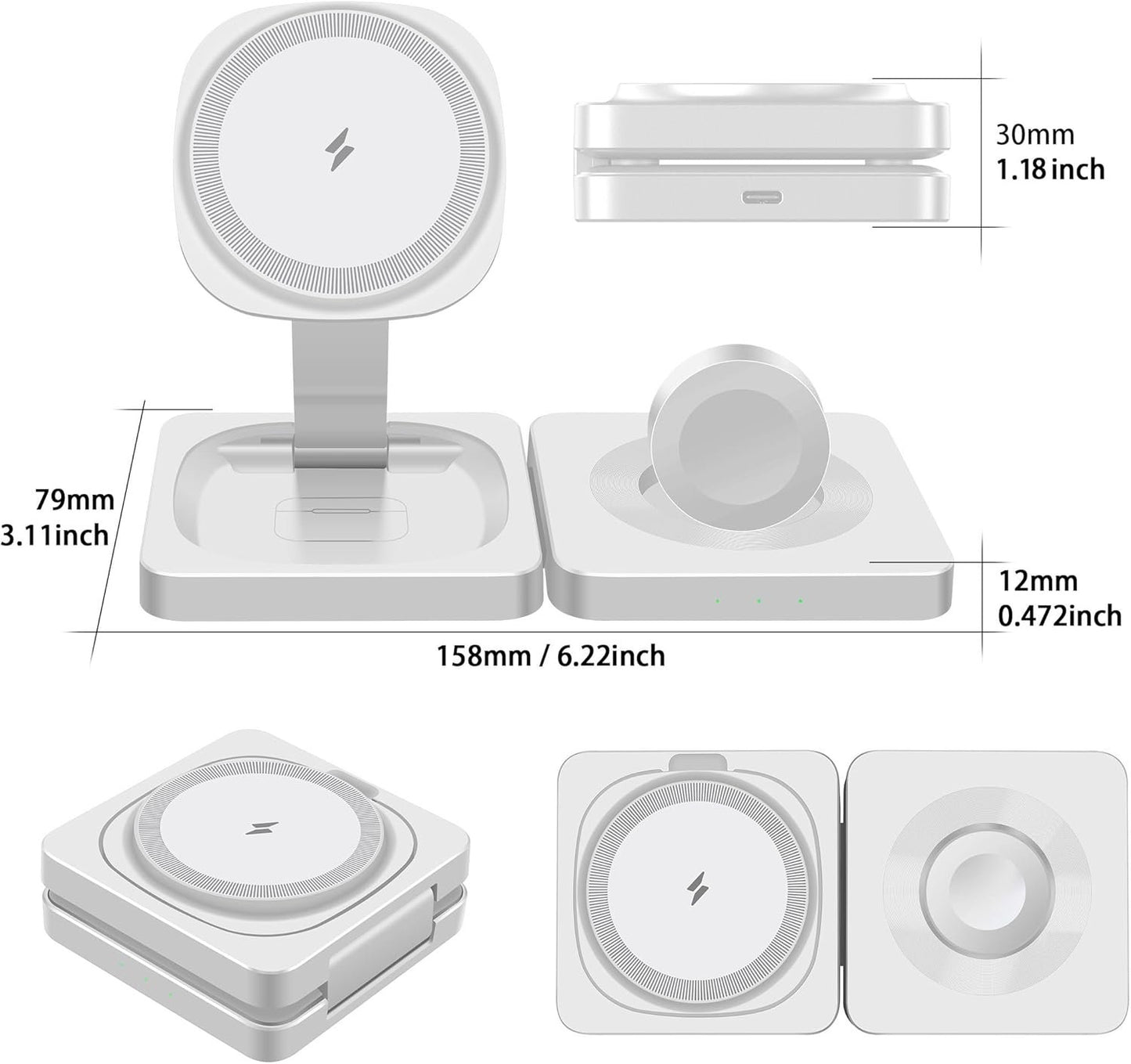 3 in 1 Wireless Charging Station Portable Travel Charger Wireless Charging Pad Magnetic Charger Stand for iPhone 16 15 14 13 12 Series,iWatch 10/Ultra 2/9/Ultra/8/SE2/7/6/Se/5/4/3/2,Airpod4/Pro/3/2